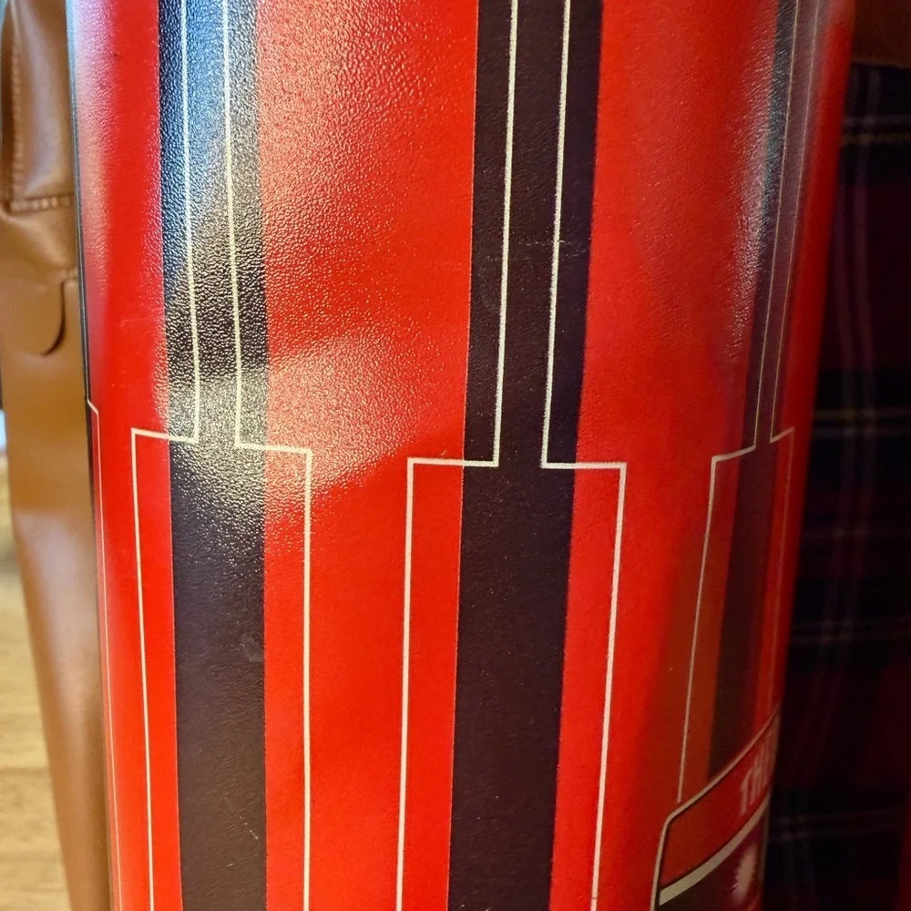 Vintage Thermos Red Mod Stripe Vacuum Bottles Picnic Tote Set USA – 1 Dented